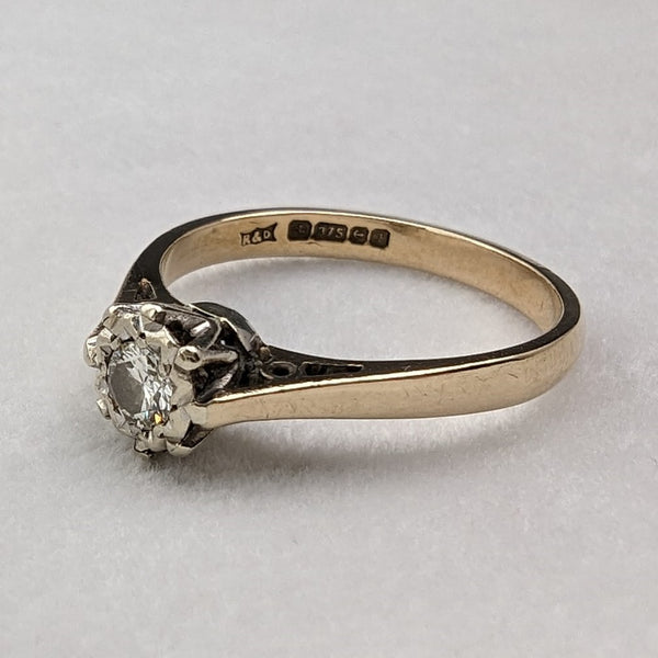 1980 British Vintage Jewelry 9ct Gold & Diamond Ring (Size 12) RandD